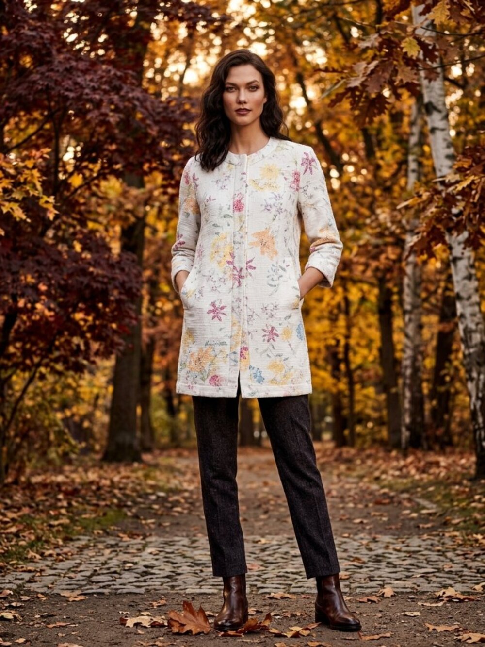 Zara Basic Multicolor Floral Textured Tweed Longline Open Coat M